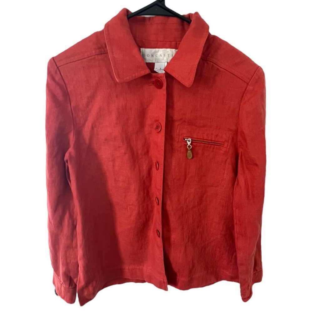 Doncaster Orange Button Up 100% Linen Lightweight Coat
